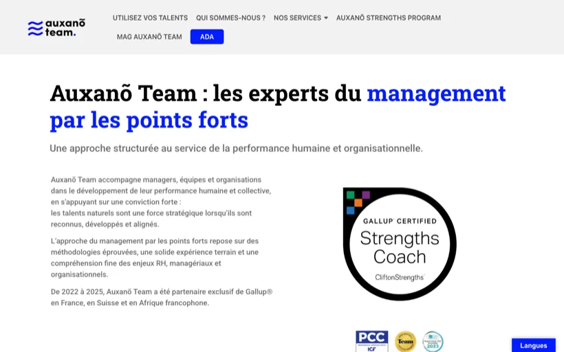 Page d'accueil du site Auxanō Team